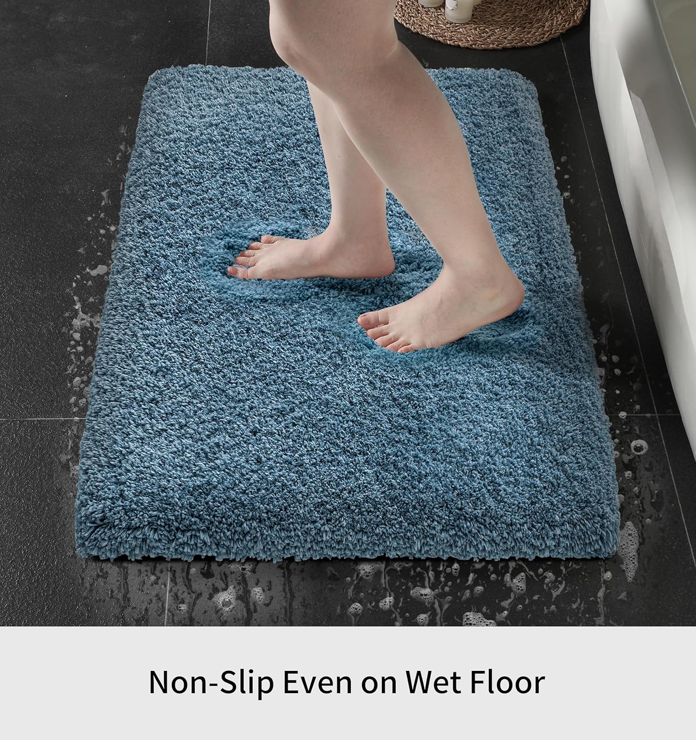 Blue Bathroom Runner Rug 24x59 Non Slip Fluffy Long Bath Mat for Bathroom Floor Washable Plush Luxury Bath Rug for Tub Absorbent Shower Sink Mat Bedside Rug