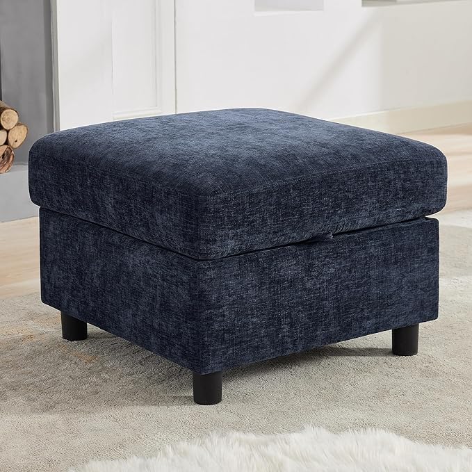 WUTUTUEE 25'' Square Storage Ottoman Module for Modular Sectional Sofa, Living Room Coffee Table Sectional Ottoman Footrest for Convertible Couch, Chenille Navy