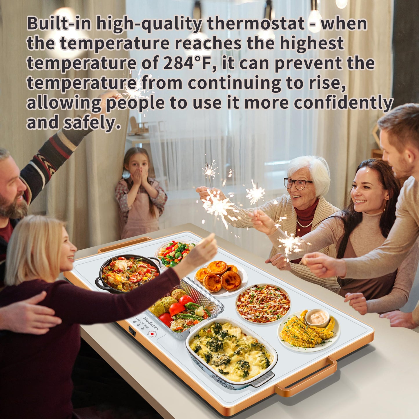 Warming Mat for Food (XXL 32"x18"), Warming Trays for Buffets Party and Daily Use,Temperature Control Food Warmer, Full Surface Tempered Glass Top Heating Food Warming Mat, White Electric Warming Tray