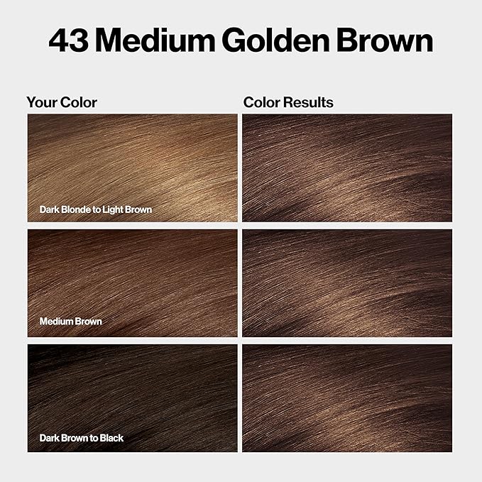Revlon ColorSilk with Bond Repair Complex, Brown Permanent Hair Color, 100% Gray Coverage, Ammonia Free Hair Dye, Vegan Keratin, 43 Medium Golden Brown (Pack of 3)