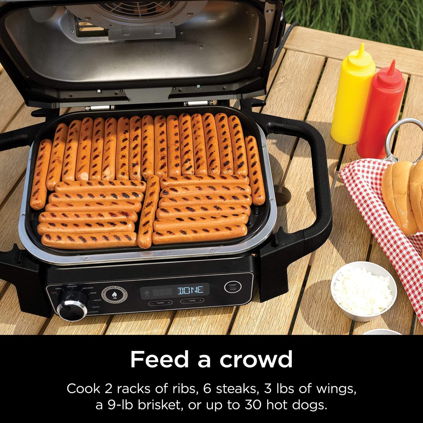 Ninja | Woodfire Series | 7-in-1 (Grill, BBQ, Roast, Air Fry, Dehydrate, Broil, Smoke) | Portable & Weather Resistant | Cook Up To 6 Steaks & 30 Hot Dogs | Woodfire Pellets included | OG701