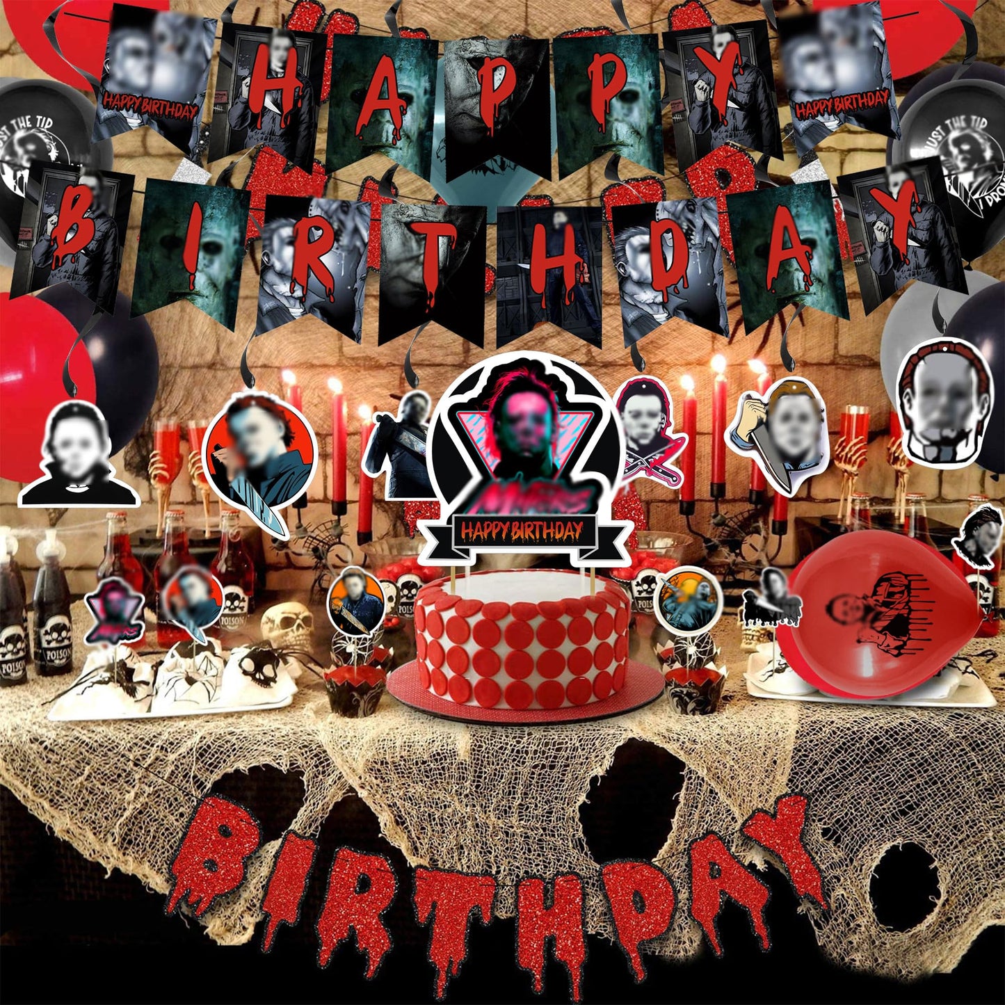 Have A Killer Party Decoration, Classic Killer Birthday Banner Hanging Swirls Centerpieces Thriller Killer Role Party Latex Balloons for Scary Horror Movie Birthday Halloween Party