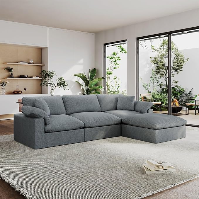 Intuition Decor Modular Sectional Sofa Cloud Couch,Down Filled Comfy Cloud Modern Sofa,L Shape Oversized Couch Cushion Covers Removable for Living Room,Light Blue