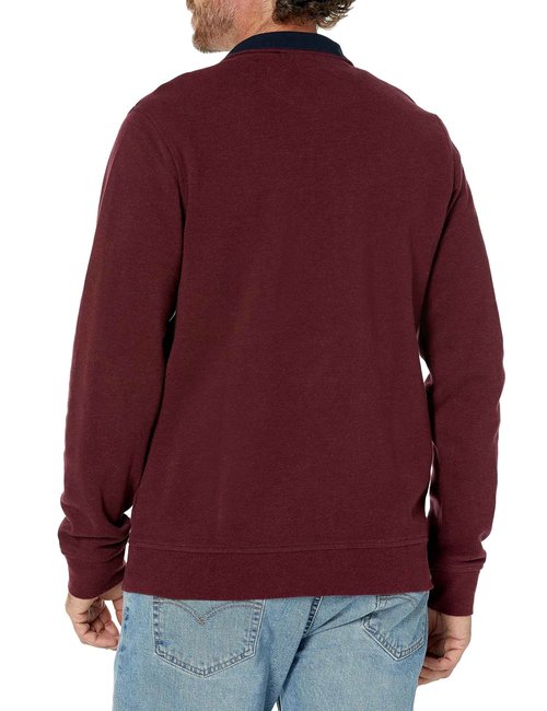 Brooks Brothers Men's Double-Face Cotton Stretch Half-Zip Sweatshirt, Burgundy, Large