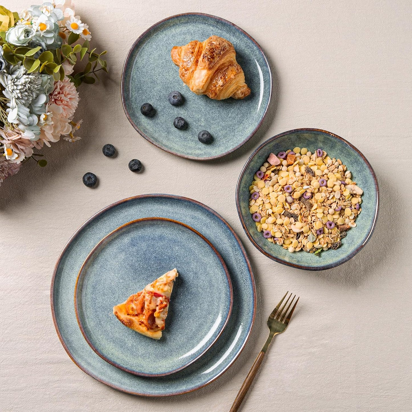 AmorArc Ceramic Dinnerware Sets,Handmade Reactive Glaze Stoneware Plates and Bowls Sets,Highly Chip and Crack Resistant | Dishwasher & Microwave Safe Dishes Set,Service for 8 (24pc)