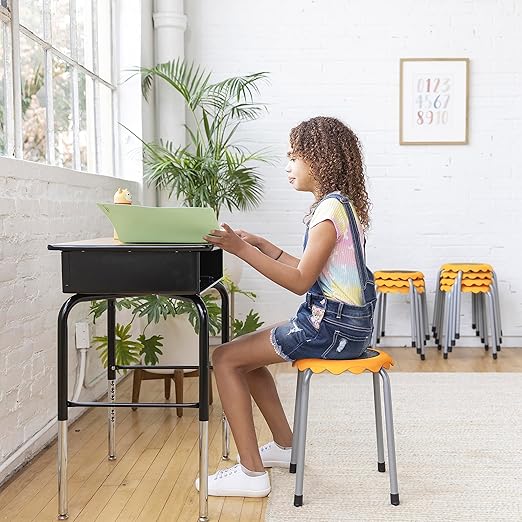 ECR4Kids Daisy Stackable Stool Set, Flexible Seating, Yellow, 8-Piece