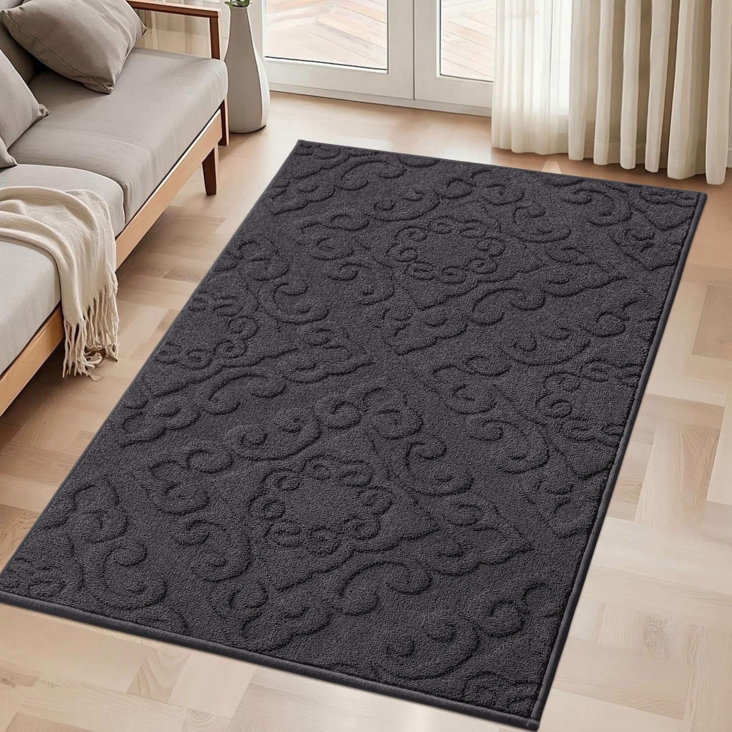 COSY HOMEER-Door-Mat-Non-Slip-Entryway-Rug 36”x60” Absorbent Welcome Mats Washable Dirt Trapper Door Mat Entrance Floor Mats for Front Back Doormats and Wet Shoes,Dark Grey