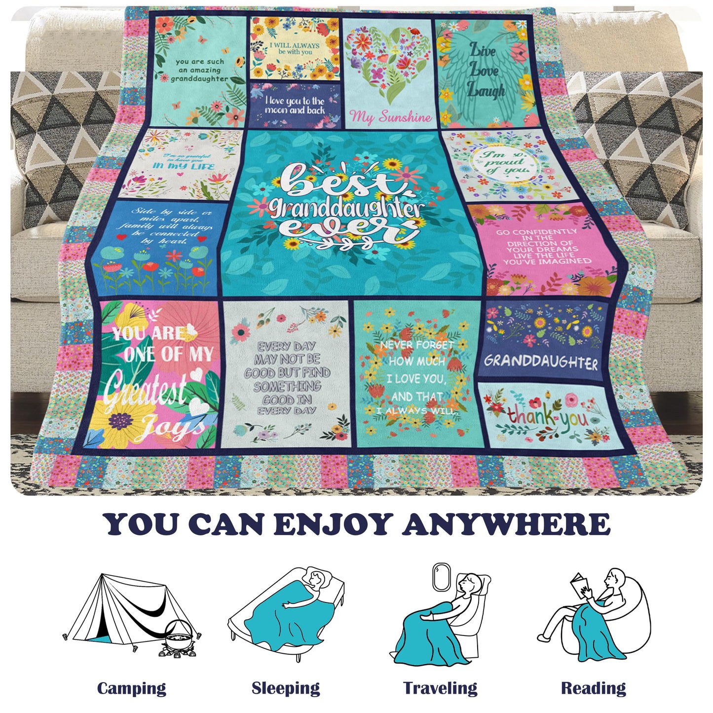 Akoigun Granddaughter Gifts from Grandma/Grandpa, Granddaughter Gifts Blanket, Christmas/Birthday/Graduation Gifts for Granddaughter, to My Granddaughter Blanket Throw 60"X50"