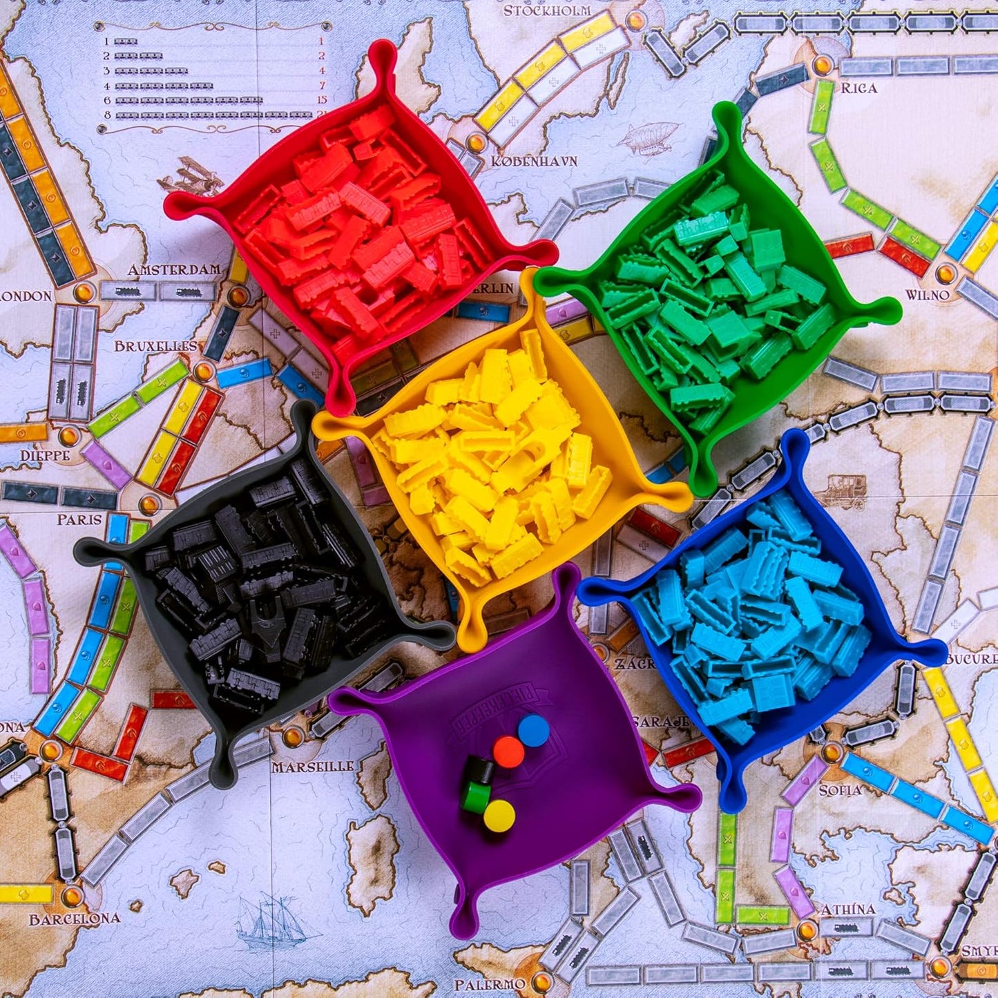 Piecekeeper Board Game Storage Bowls, 6-Pack | Portable Folding Tray Accessory Holds Tabletop Bits, Chits, Components, Pieces, Dice | Six Color Set | Classic & Modern Gaming, RPG Roleplaying