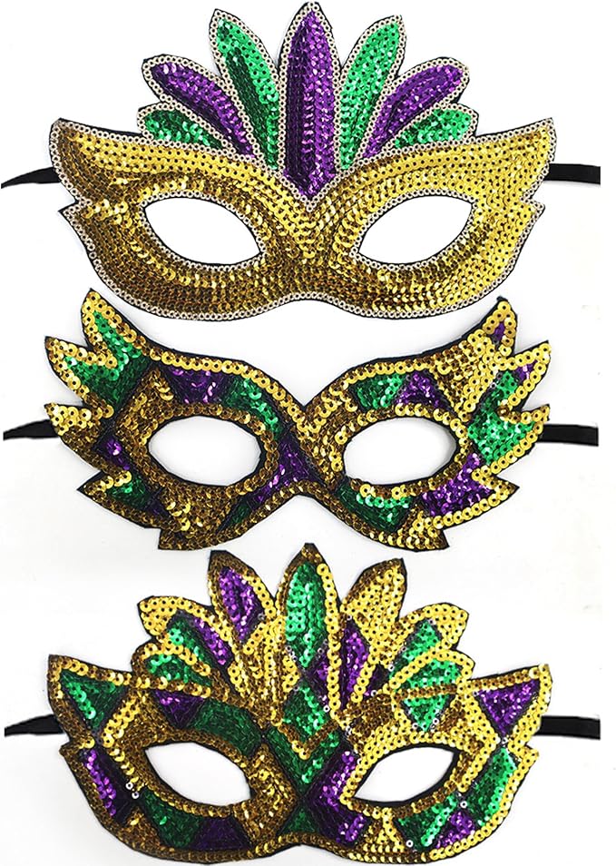 3PCS Mardi Gras Mask for Women Masquerade Venetian Carnival Mask for Party Decorations
