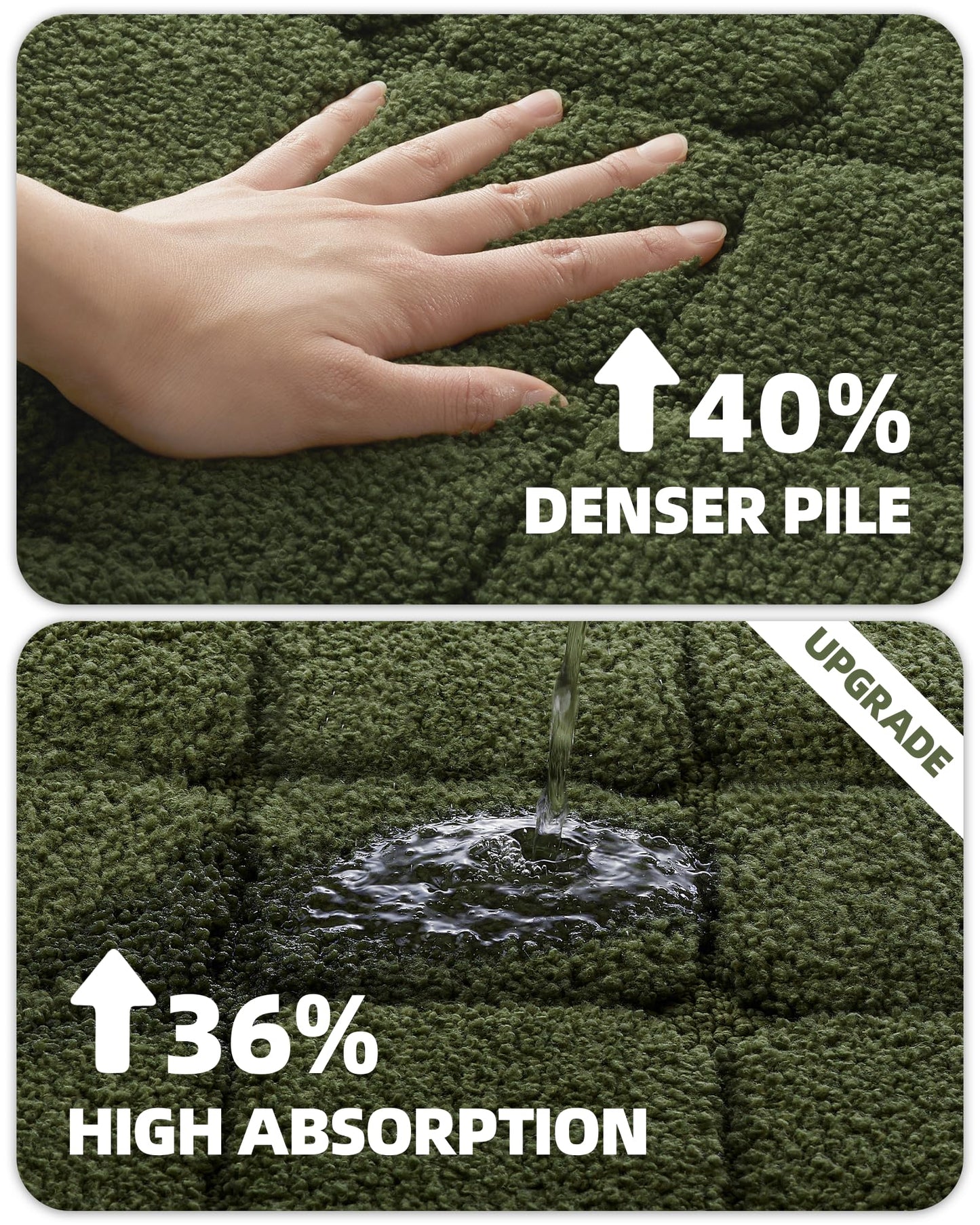 Color&Geometry Green Bath Mat Non Slip Washable- 17"x30" Luxury Absorbent Bath Mats for Bathroom, Sink, Bathtub, Thick Soft Shower Mat Outside Shower