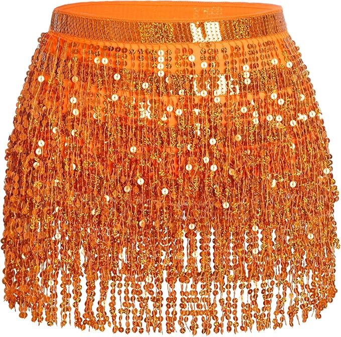 Belly Dance Hip Scarf Sequin Tassel Skirt Wrap Sparkly Rave Costume for Women
