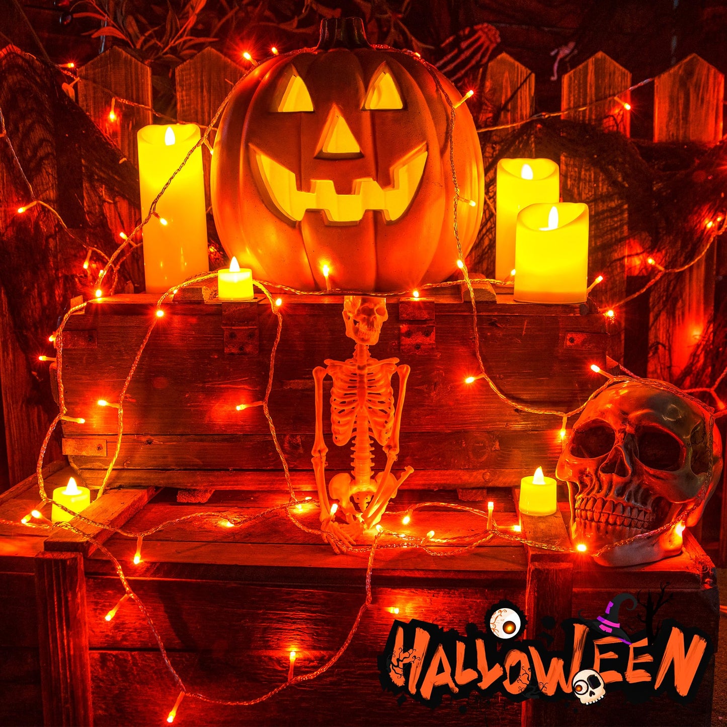 Halloween Lights Outdoor, Orange String Lights Plug in,8 Modes Connectable Twinkle Orange Christmas Lights for Tree Party Garland Thanksgiving Fall Halloween Decorations(33FT 100LED)