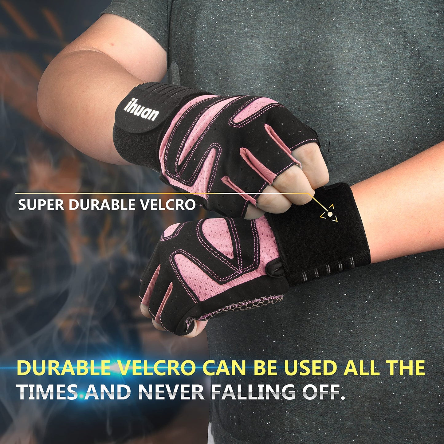 ihuan Ventilated Weight Lifting Gym Workout Gloves with Wrist Wrap Support for Men & Women, Full Palm Protection, for Weightlifting, Training, Climbing Fitness, Hanging, Pull ups
