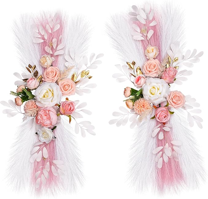 Wedding Arch Flowers, Artificial Floral Decor for Wedding Ceremony & Reception, Standard Size Large Flower Swag Set for Backdrop & Welcome Sign, Pack of 2 (Flesh Pink Pampas)