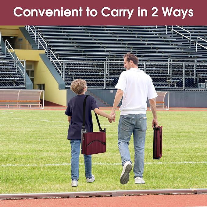 Halituny Stadium Seat for Bleachers with Back Support, Portable Bleacher Seat with Wide Comfy Padded Cushion, Metal Hook, Folding Stadium Chair with Shoulder Strap, Carry Handle, Cup Holder