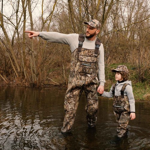 DaddyGoFish Neoprene Chest Waders for Kids and Adults, BootFoot, Fishing & Hunting with a Camouflage Caps, and a Wader Hanger