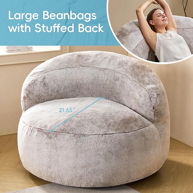Hobestluk Bean Bag Chair Giant Bean Bag Chairs for Adults Big Bean Bag Chair with Memory Foam Filler Adults Large Beanbag with Faux Fur Cover for Bedroom (Plush Brown,Large)