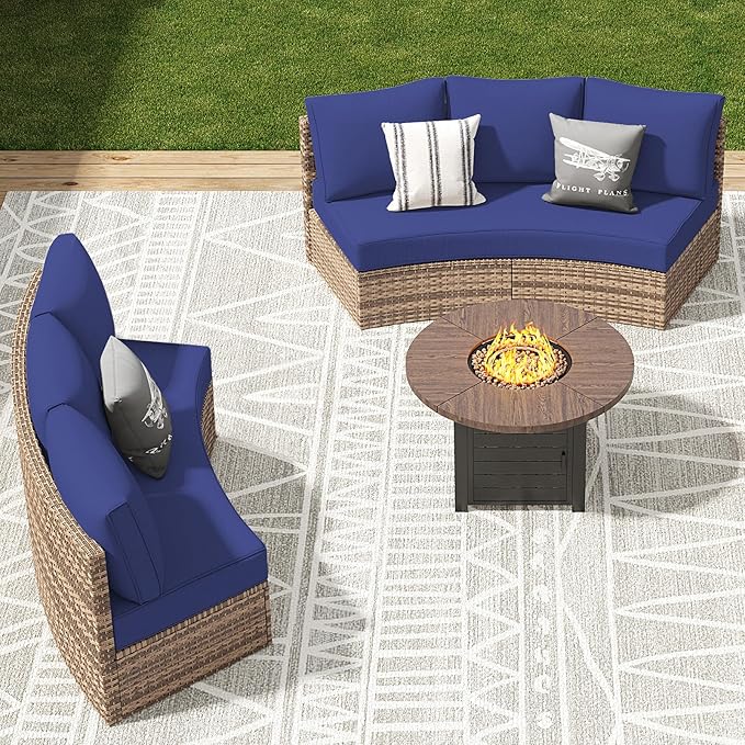 Patio Furniture Sets, 6 Piece Half-Moon Sectional Round Sofa Set, Outdoor Patio Furniture with Cushions for Beach, Pool, Balcony, Blue