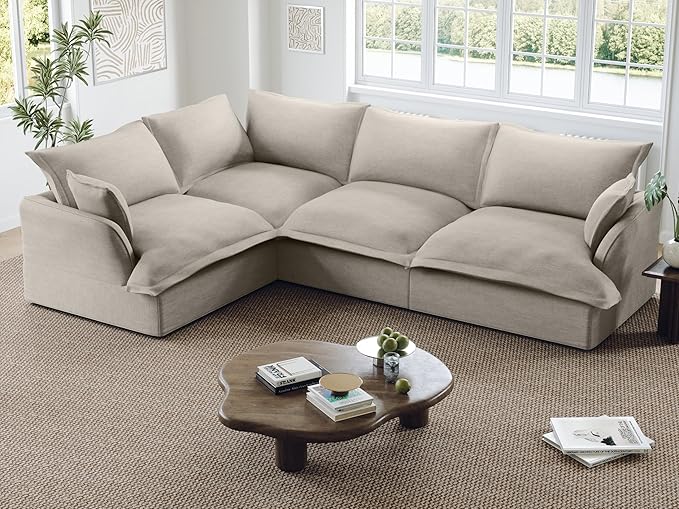 Lopzeho 111” Oversized Modular Sectional Sofa, Comfy Down Fill Cloud Couch, L Shaped 4 Seater Couches with Washable Cover, Convertible Sectional Couches for Living Room, Light Gray