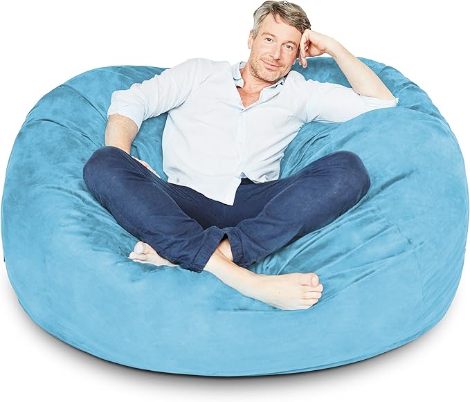 Lumaland Luxurious 5ft Large Bean Bag Chair with Microsuede Cover - Ultra Soft, Foam Filling, Washable Bean Bag Sofa for Kids, Teenagers, Adults - Sack Chair for Dorm, Family Room - Light Blue