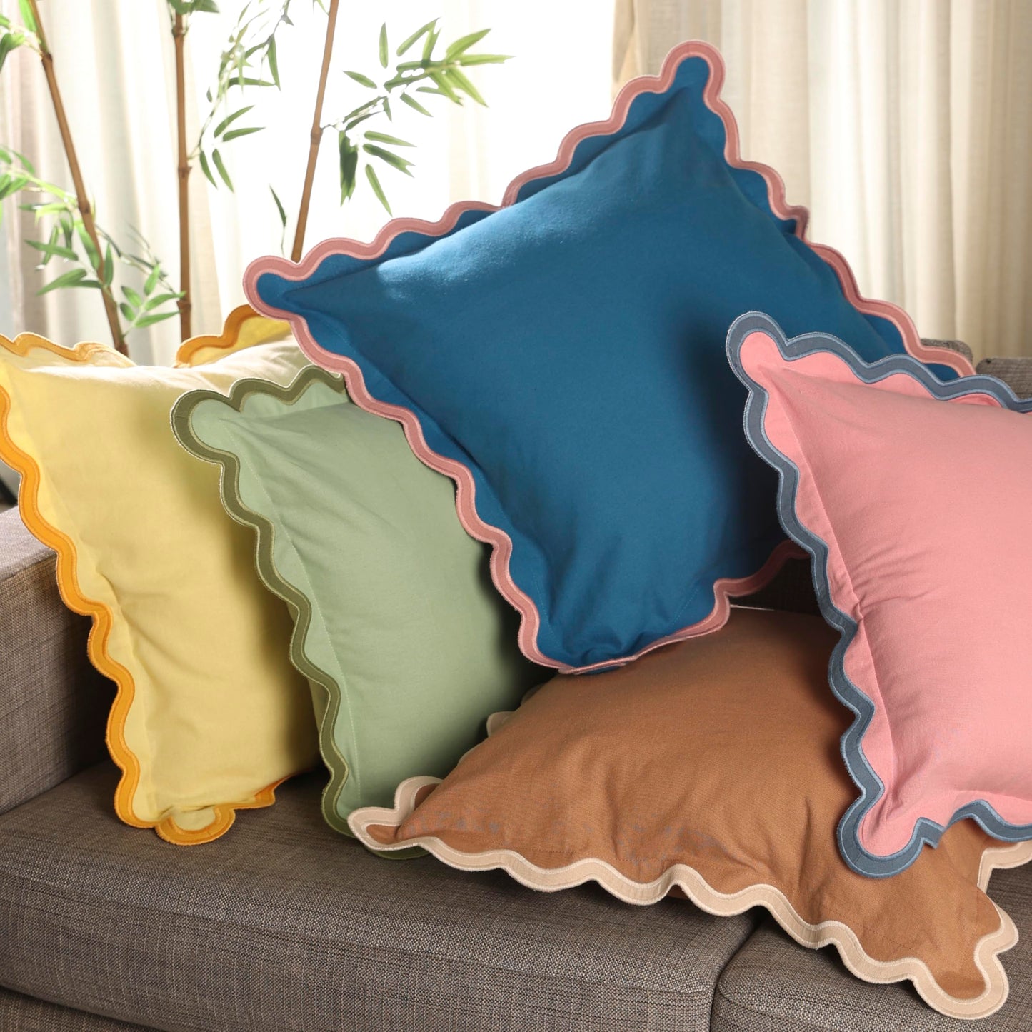 Folkulture Throw Pillow Covers | (18 x 18) Set of 2 Cotton Pillow Cover | Cute Outdoor Pillows | Decorative Throw Pillows for Couch | Yellow Pillow Cases or Couch Pillows for Living Room