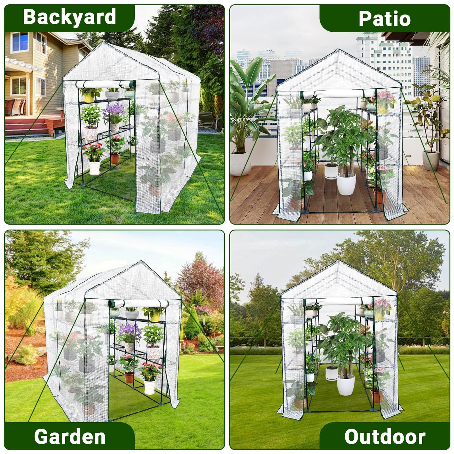 Garvee Walk-in Greenhouse for Outdoors,57 x 85 x 76'' Protected Plant Garden Hot House with Roll-Up Zippered Door,3-Tier 12 Shelves Green House for Patio Backyard