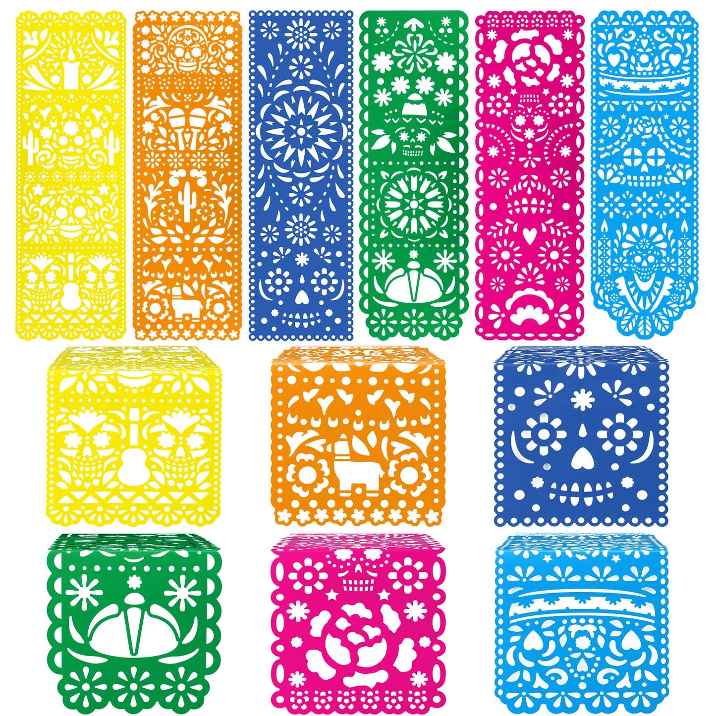 Motiskyy 6 Pack Day of The Dead Altar Decor Papel Picado Table Runners 29 x 10 Inch Dia De Muertos Decorations Sugar Skull Mexican Table Runner Mexican Party Fiesta Carnival Cinco De Mayo Mantel Decor