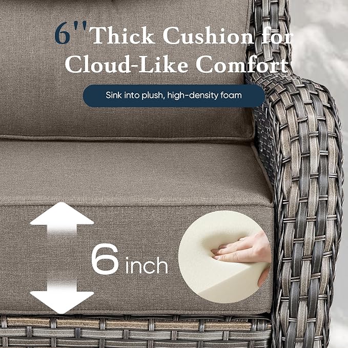 Belord Luxury 6" Thick Cushioned Outdoor Swivel Rocker Patio Chairs of 2, High Back Wicker Patio Furniture Set with Ergonomic Zone Back, Conversation Glider Set for Deck Porch - Grey+Grey