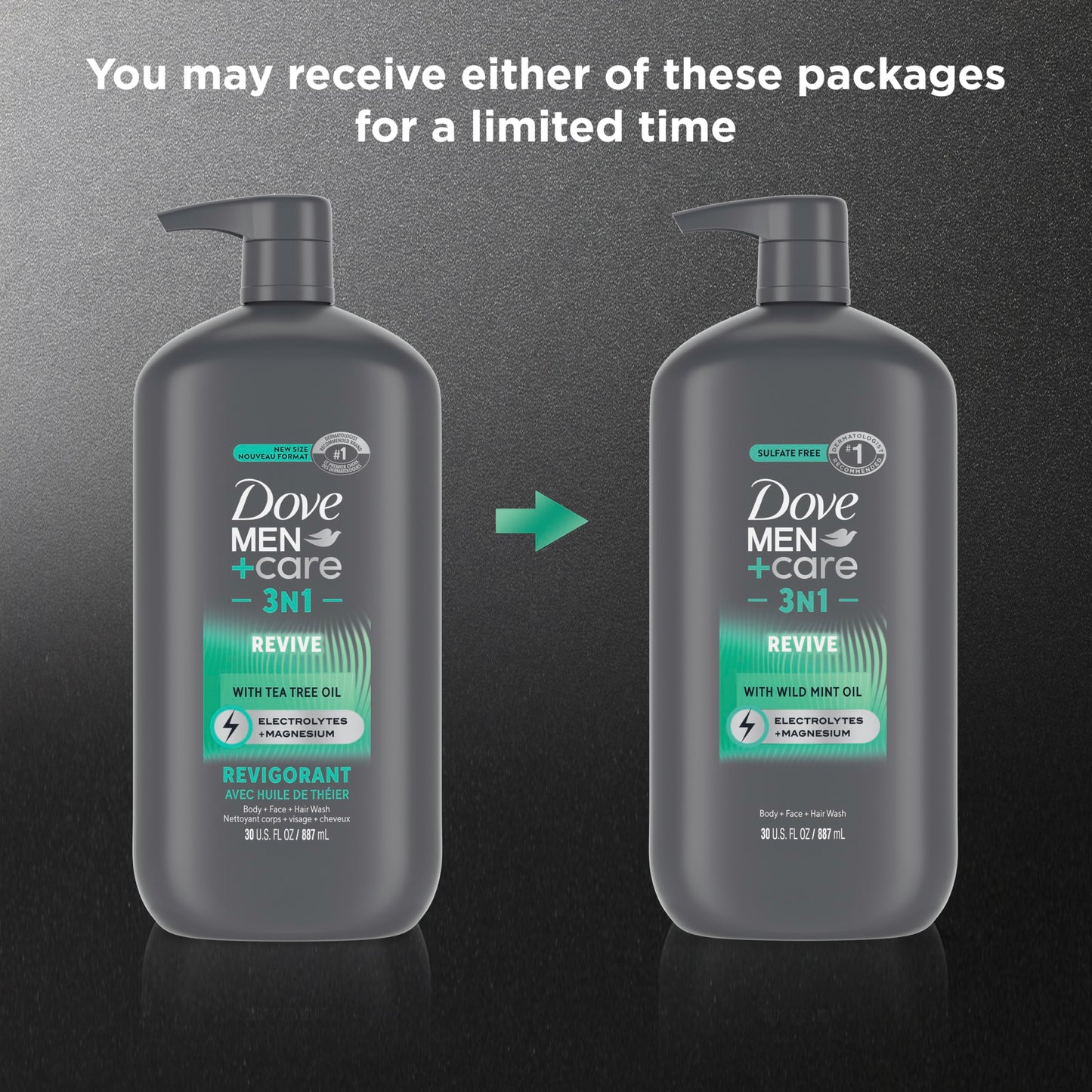 DOVE MEN + CARE Body and Face Wash Invigorating Revive 3N1 with Tea Tree Oil, with 24-Hour Nourishing Micromoisture Technology,