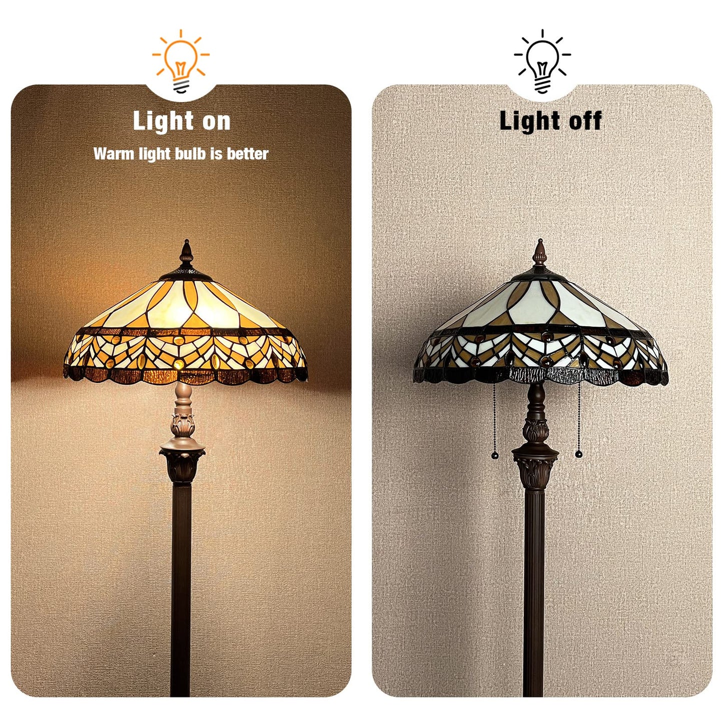 Capulina Tiffany Floor Lamp Amber Melody Antique Style Stained Glass Standing Reading Light 2-Light 16X16X66 Inches for Living Room Bedroom Home Office