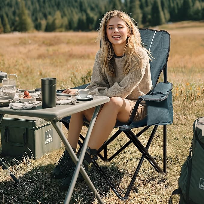 Matrasco Oversized Padded Camping Chair, Heavy-Duty Steel Frame for 450 lbs Supports, Convenient 6-Can Cooler, Portable Carry Bag, Perfect for Outdoor, Beach, and Hiking (Gray & Black)