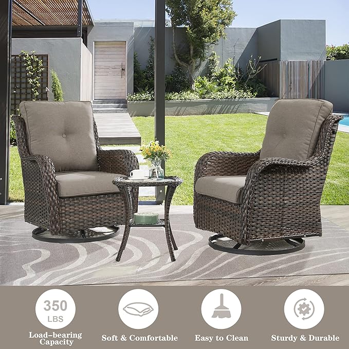 Belord 5 Pieces Patio Furniture Sets Wicker Outdoor Furniture, Rattan Patio Swivel Glider Chairs with 2 Ottoman and Glass Side Table