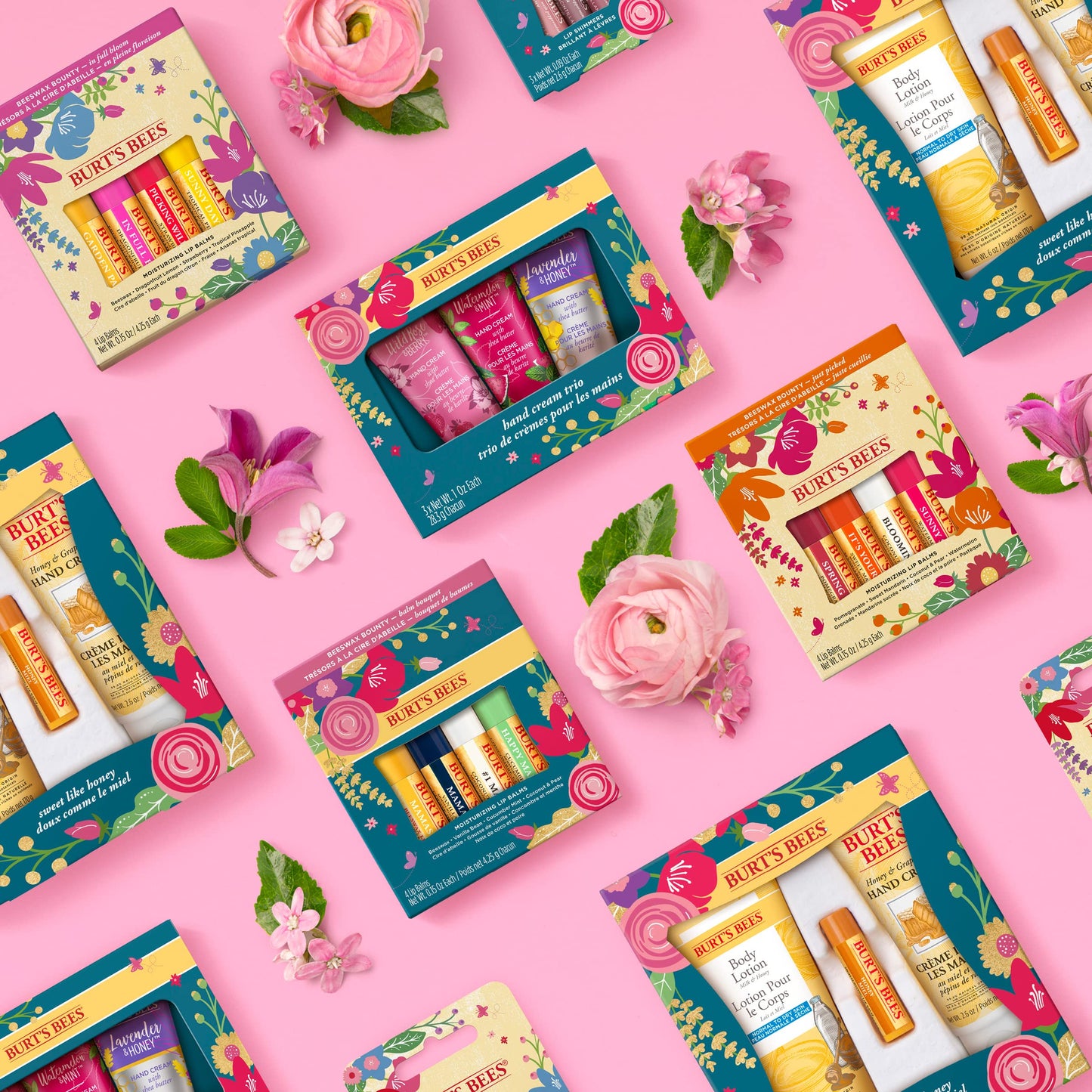 Burt's Bees Lip Colour Gift Set, 3 Lip Shimmers in Peony, Rhubarb and Fig Shades, Petal Kisses, 3x2.6g