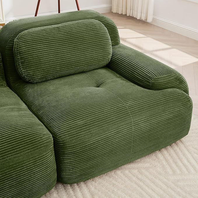 SoarFlash 117" Modern L-Shaped Modular Sectional Sofa for Living Room, Corduroy Upholstery Oversized 3-Seater Couch with Deep Seat and Movable Ottoman-No Assembly, Green