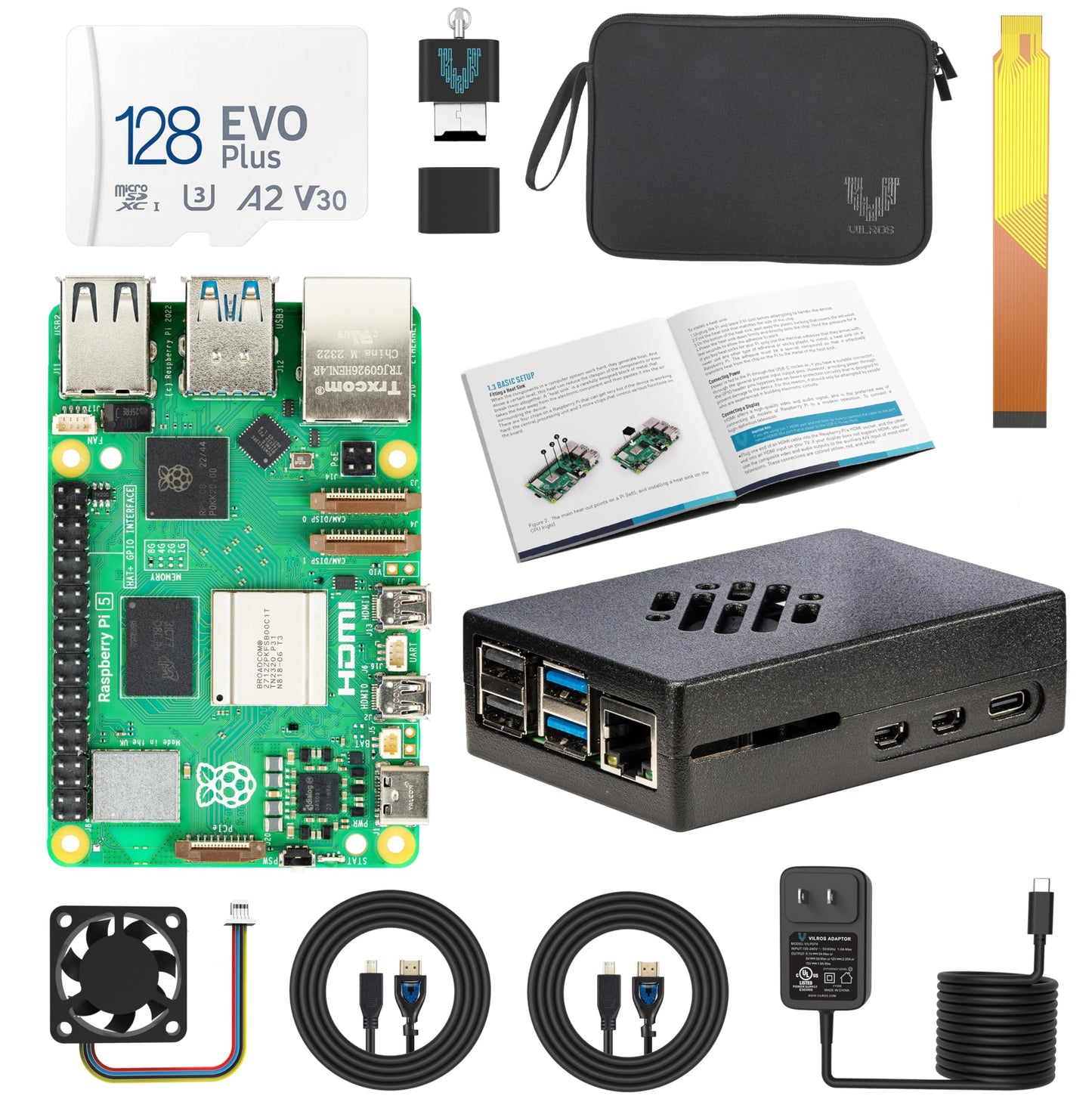 Vilros Raspberry Pi 5 Starter Kit MAX - Turbo Cooled Aluminum - (128GB Edition) - (8GB RAM)