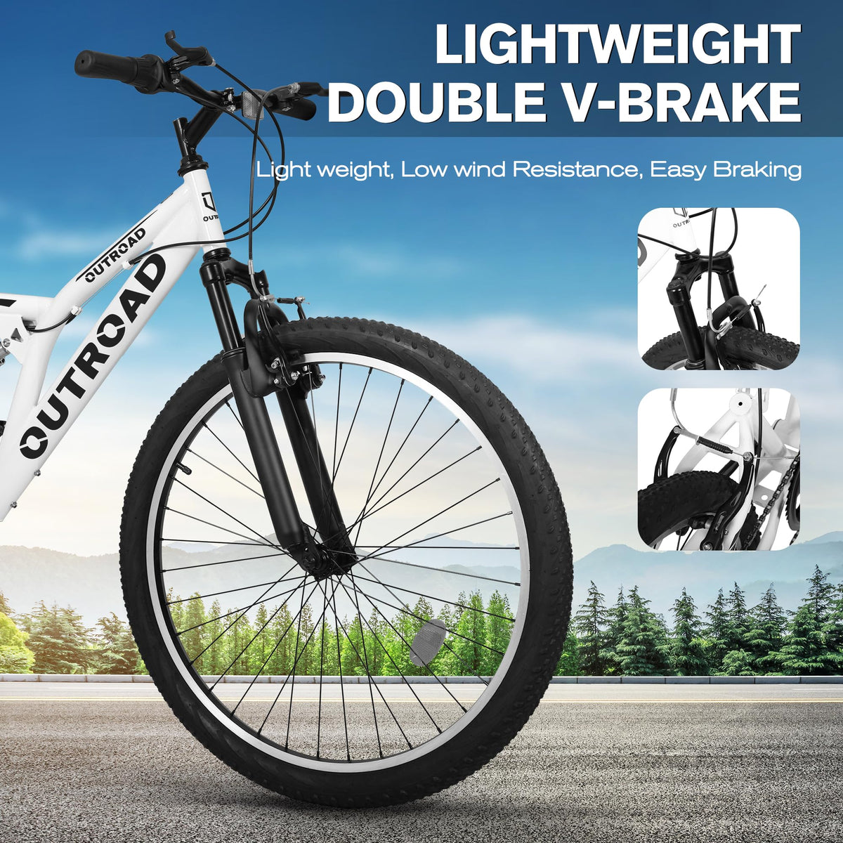 MarKnig Mountain Bike for Adult Men Women, 26 Inch 7 Speed Mountian Bicycle with Dual Full Suspension, Dual V Brake MTB Bicycle, Multiple Colors(White)