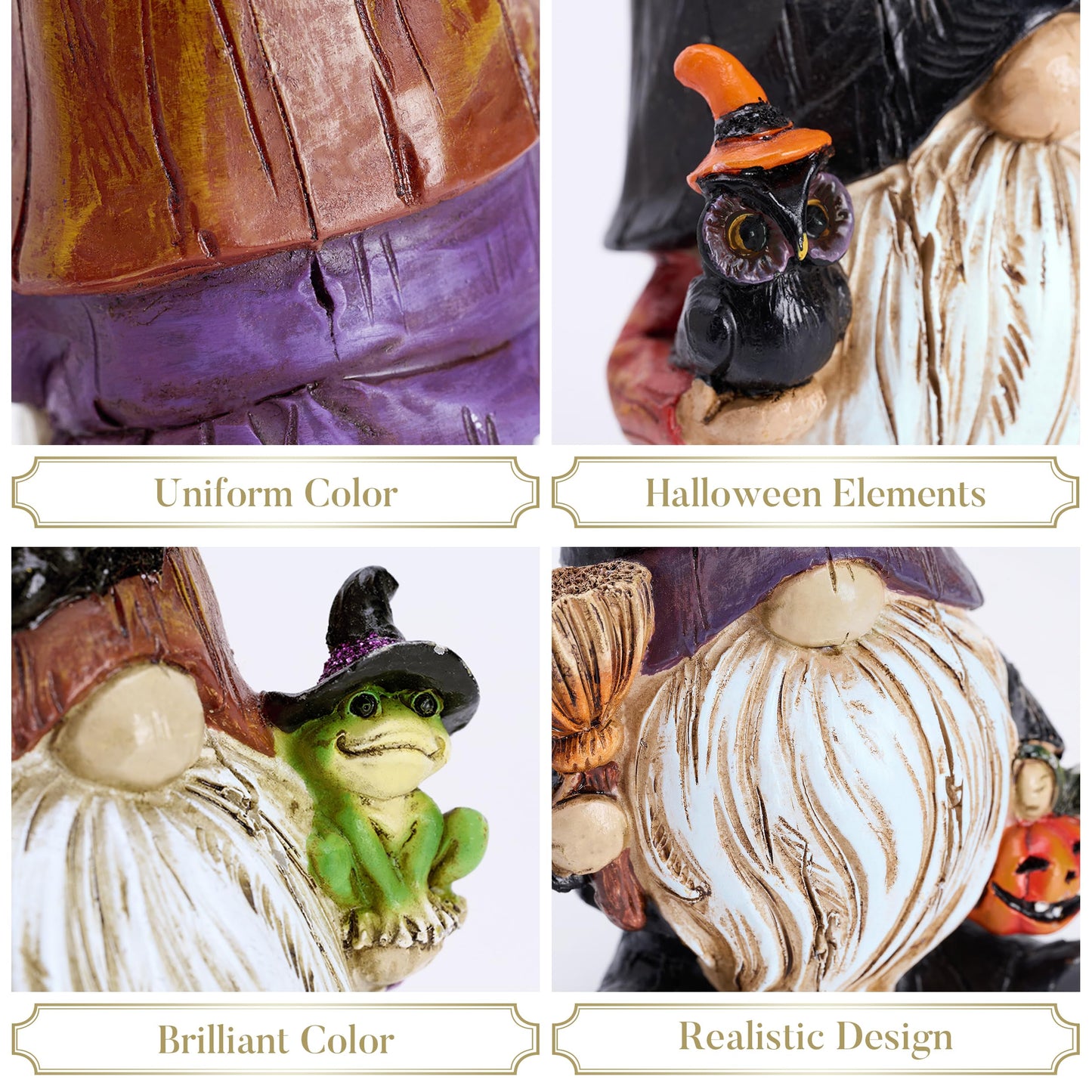 Valery Madelyn Halloween Decorations Indoor, 3 Pcs Resin Halloween Gnomes Decor for Home with Bat Witch Hat, Collectible Figurines Elf Dwarf Broom Jack O Lantern for Table Tiered Tray Outdoor, 3.6''