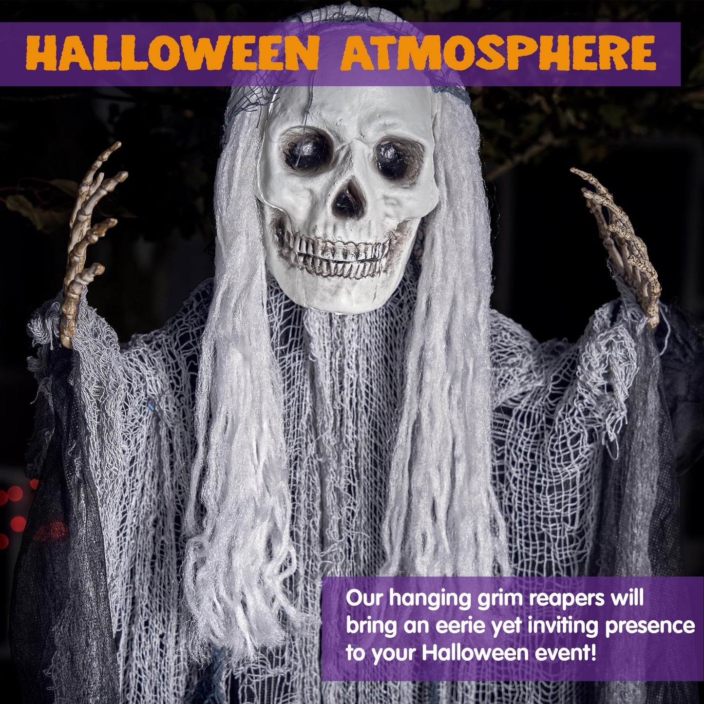JOYIN 3 Pack Hanging Halloween Skeleton Ghosts Decorations Outdoor, Grim Reapers for Best Halloween Outdoor Decorations, Haunted Haunted House Prop, Party Supplies