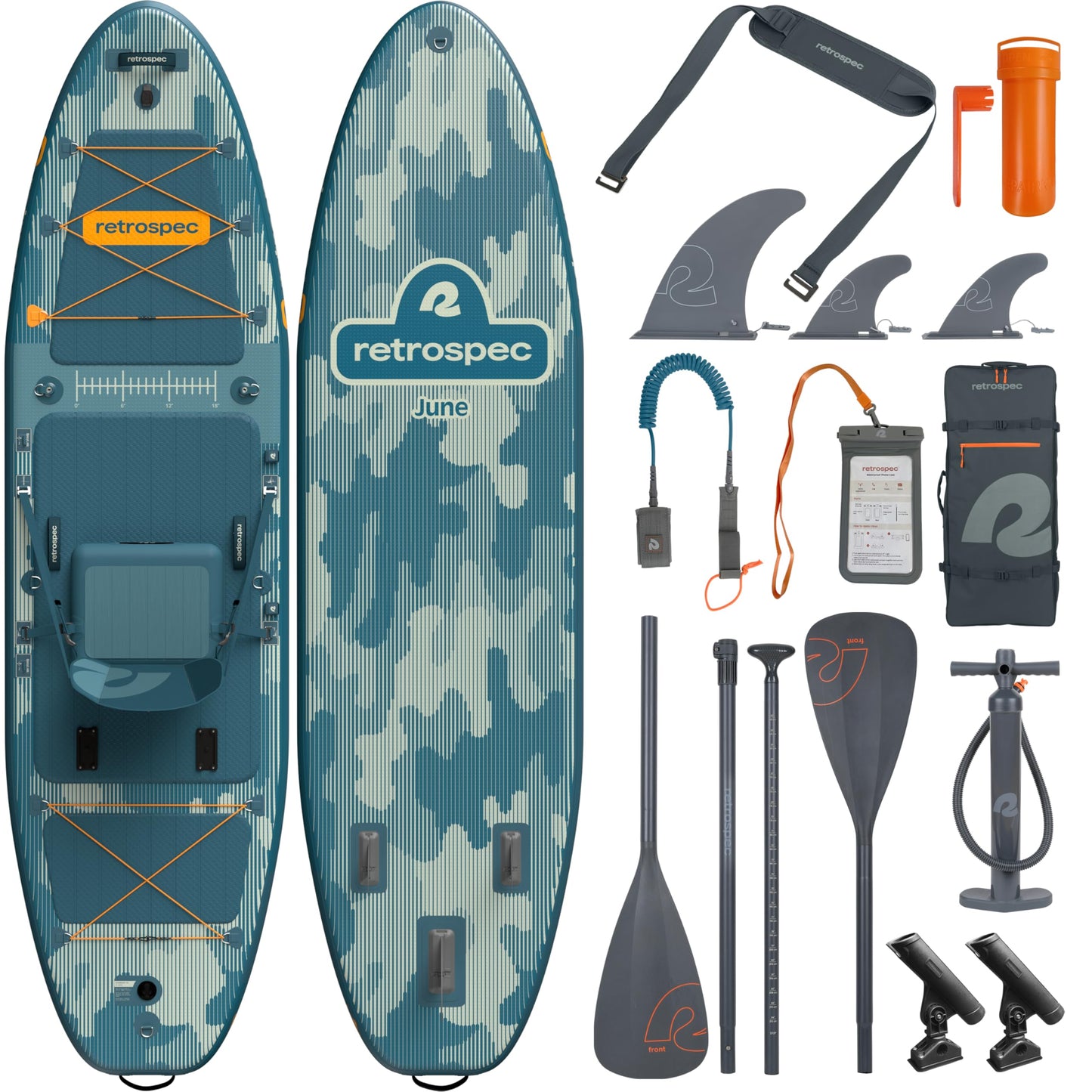 Retrospec June Inflatable Fishing Paddle Board 11’6” with Removable Seat – Puncture-Resistant Paddle Board for Fishing with Rod Holders, Non-Slip Deck Pad & Accessories