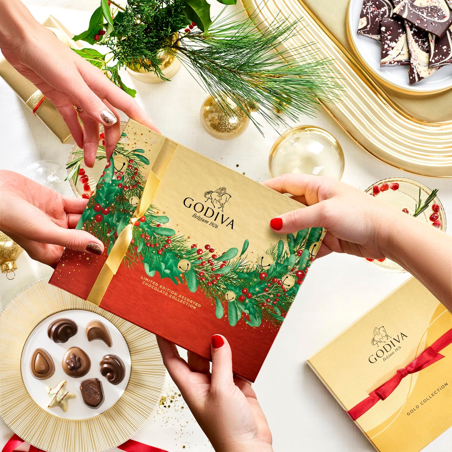 Godiva Chocolatier Holiday Limited Edition Assorted Gourmet Chocolate Gift Box, Milk Dark, and White Chocolate Treats for Thank you, Anniversary, Christmas Candy Gift for Family and Friends,18 pc