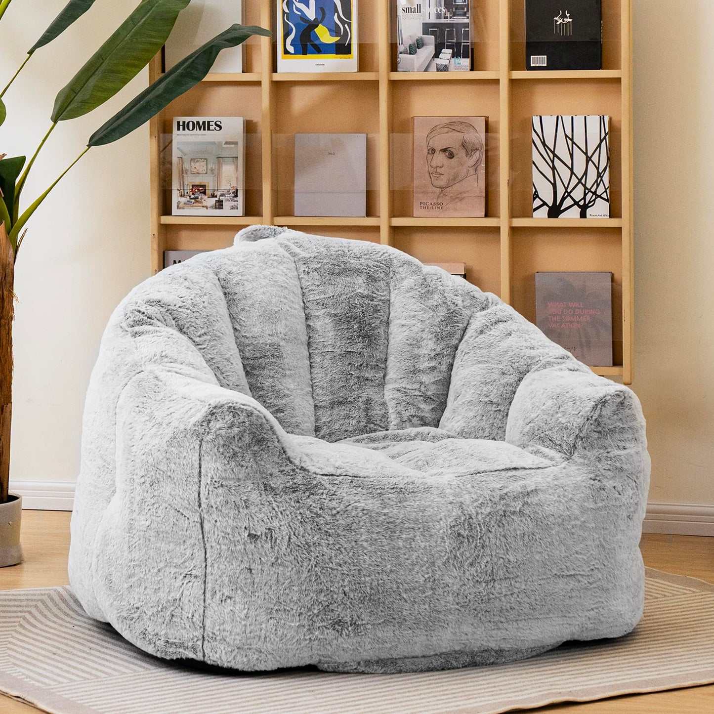 Recaceik Giant Bean Bag Chair Stuffed Bean Bag Couch with Filler Large Living Room Bean Bag Lazy Chair for Adults with Handle Design Armrests for Reading