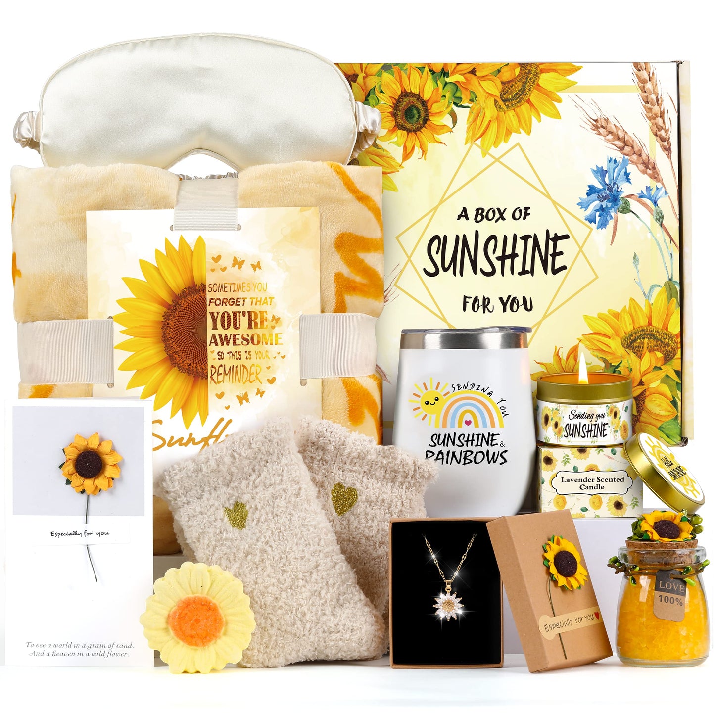Sunflower Gifts for Women Sending Sunshine Gift-Birthday Gifts for Women Unique-Thank You-Self Care Package-Get Well Gift-Inspirational Retirement Spa Gift Basket for Mom Grandma Wife Friends Sister