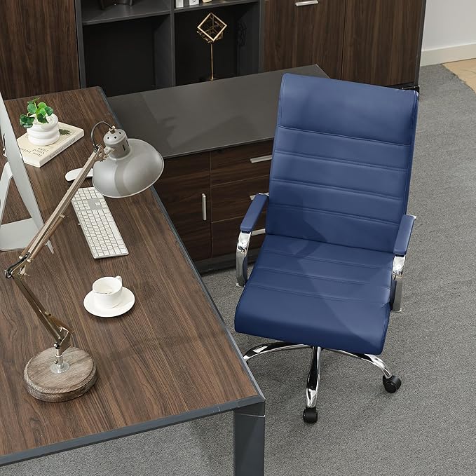 BOWTHY Modern Office Desk Chair, Conference Room Chairs, High Back Ergonomic Home ofiice Chair, Adjustable Height Swivel Executive Computer Chair with Padded Seat and Armrest (Blue)
