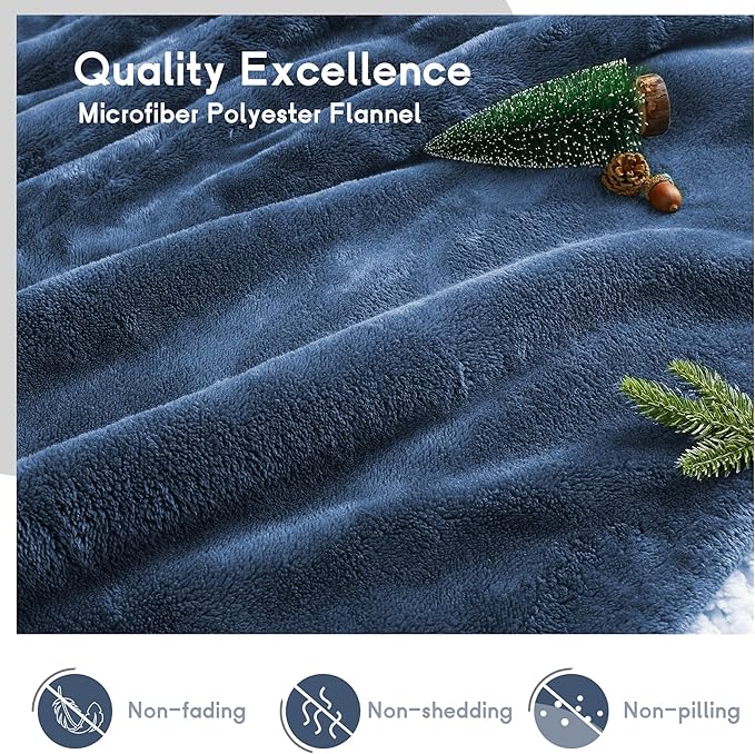 Heated Blanket Electric Throw Size 50''x60'' with 5 Heating Levels, 3 Hour Auto Shut Off, Machine Washable, Flannel & Sherpa Double-Sided Soft Warming Blanket for Couch, Bed, Office - Navy Blue