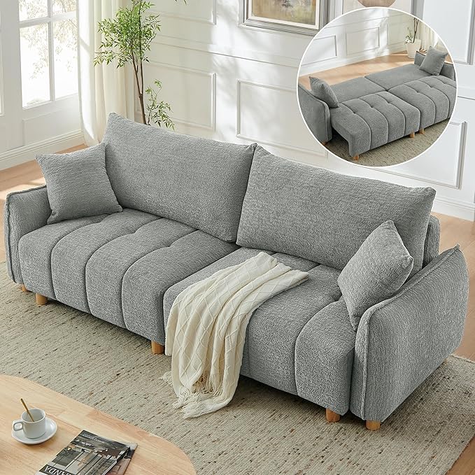Mofolit Sleeper Sofa Bed Convertible Couch with Storage in Chenille Fabric Loveseat for Living Room Apartment and Small Spaces (Grey)