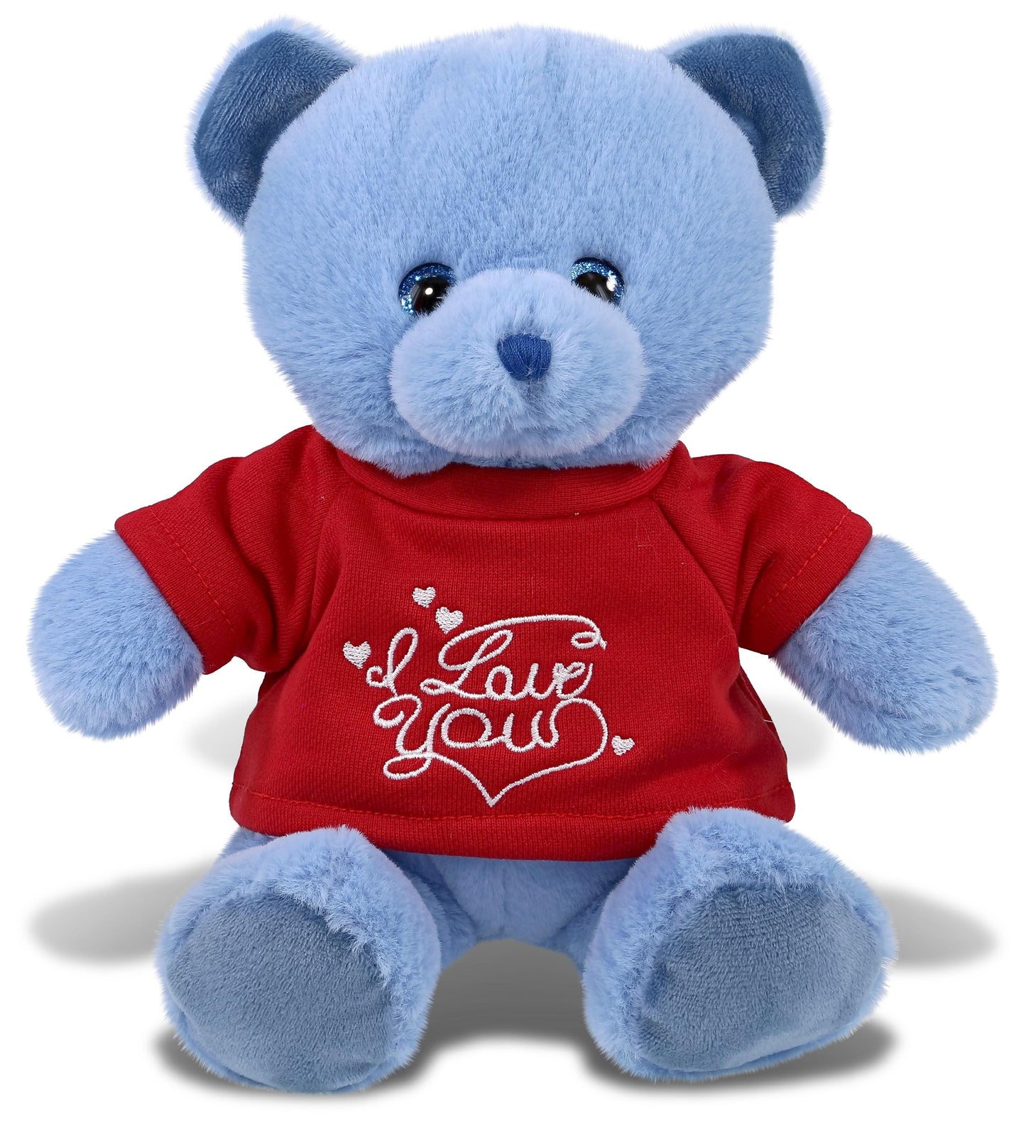 DolliBu I Love You Super Soft Baby Blue Bear Plush- Cute Stuffed Blue Bear Animal with Red Shirt for Valentine, Anniversary, Romantic Date, Boyfriend, or Girlfriend Gift - 8 inches