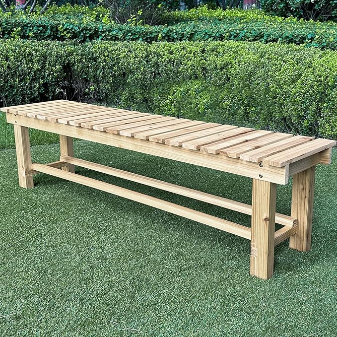 LSPYYDS Outdoor Garden Bench, 3-Person Wood Patio Bench Weatherproof Outdoor Backless Bench, Anti-Corrosion and Anti-Rust Garden Benches for Garden Lawn Porch Park Backyard (Natural,47.25''/120cm)