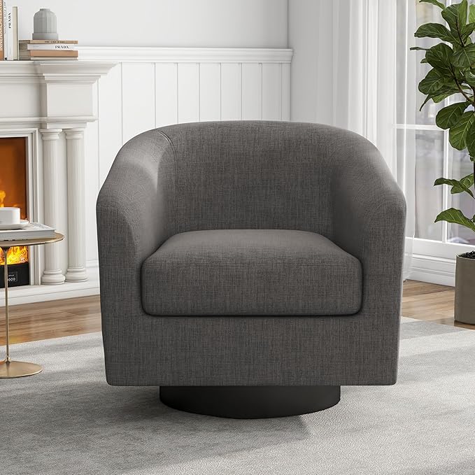 UIXE Swivel Barrel Accent Chairs Set of 2, Fabric Upholstered Armchair Modern Round Club Arm Chair for Living Room, Comfy Single Sofa Seating Bedroom Side Reading Seat for Home Office - Gray