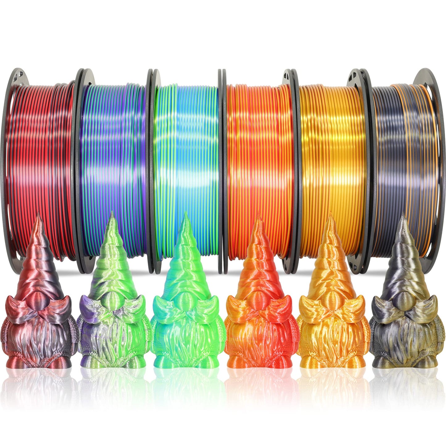 MIKA3D 6 Spools Bicolor Dual Color 1.75mm 3D Printer Filament Bundle, 3D Printing Silk PLA, Silk Black-Red/Purple-Green/Blue-Gre